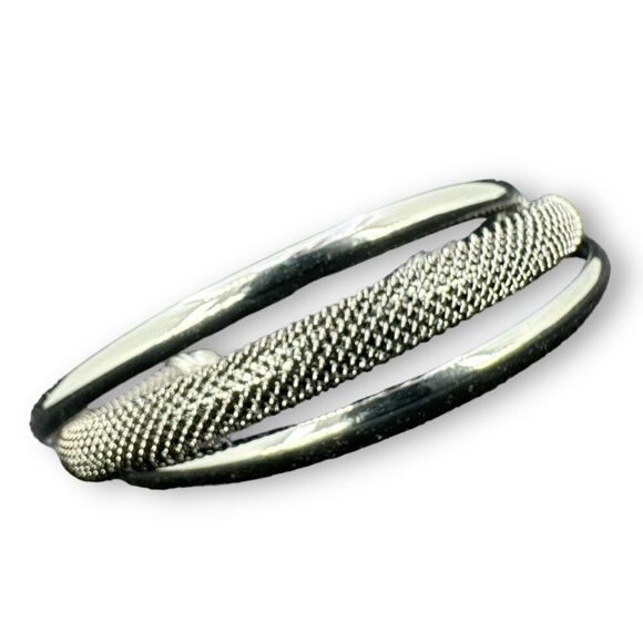 Lia Sophia Gun Metal Mixed Style Mesh Cuff Bracelet Three Layered - Picture 2 of 5